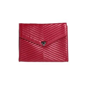 Primadonna Brick Red Quilted Envelope Clutch‎ Bag with Chevron Pattern